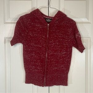 Red Short Sleeve Harley Davidson Zip-Up Hoodie with sparkle thread